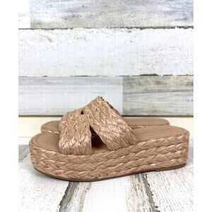 Sun + Stone Women’s 7.5 Tan Olinkaa Woven Open Toe Espadrille Platform Sandals